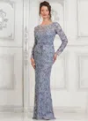 Marsoni Mv1321 Long Sleeve Mother Of The Bride Formal Dress In Blue