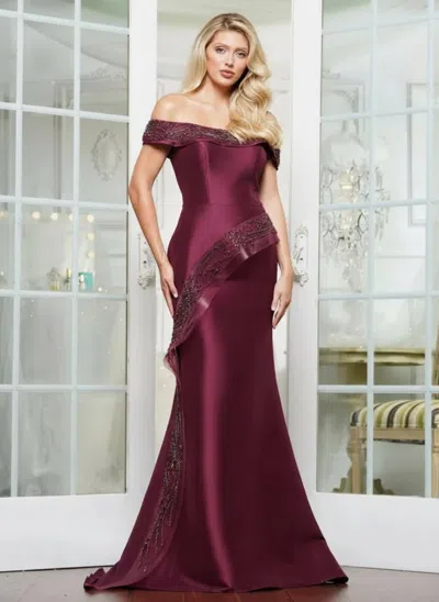 Marsoni Mv1332 Beaded Formal Long Fitted Evening Dress In Burgundy