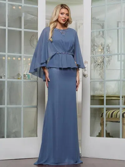 Marsoni Mv1338 Long Formal Mother Of The Bride Cape Dress In Blue
