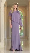 Marsoni Mv1347 Long Formal Mother Of The Bride Cape Dress In Purple