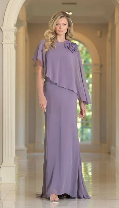 Marsoni Mv1347 Long Formal Mother Of The Bride Cape Dress In Purple