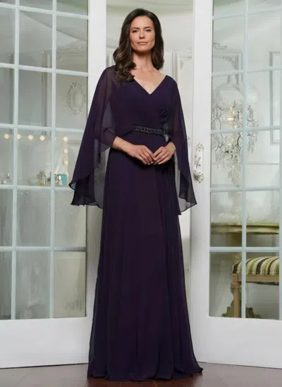 Marsoni Mv1350 Beaded Formal Mother Of The Bride Dress In Purple