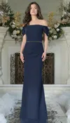 Marsoni Mv1352 Fitted Long Formal Beaded Dress In Blue