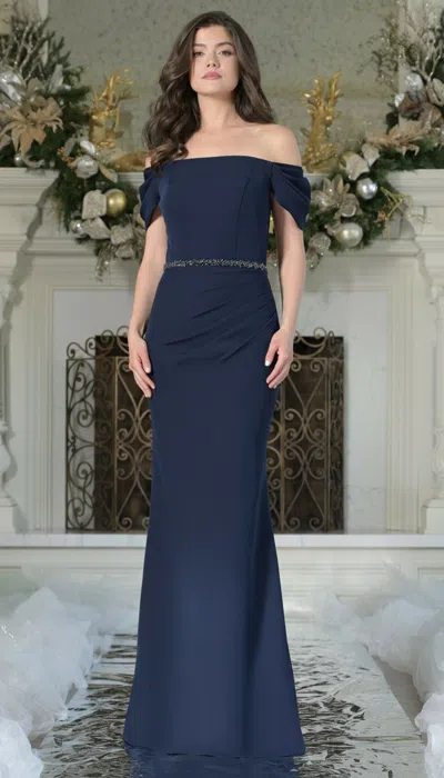 Marsoni Mv1352 Fitted Long Formal Beaded Dress In Blue