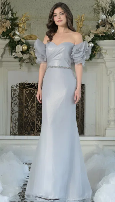 Marsoni Mv1353 Long Beaded Ruffle Formal Evening Dress In Gray