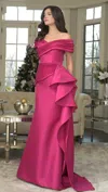 Marsoni Mv1354 Ruffle Long Mermaid Formal Pleated Evening Dress In Pink