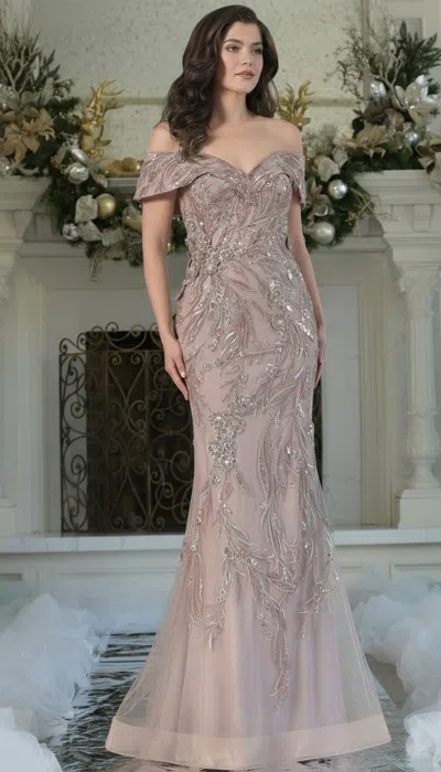 Marsoni Mv1372 Beaded Long Formal Mermaid Evening Dress In Brown