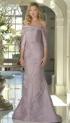 Marsoni Mv1374 Beaded Long Fitted Floral Applique Formal Dress In Pink
