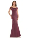 Marsoni Off Shoulder Satin Long Evening Gown 1153 In Burgundy