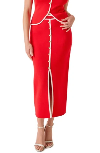 Marsy Contrast Border Midi Skirt In Red