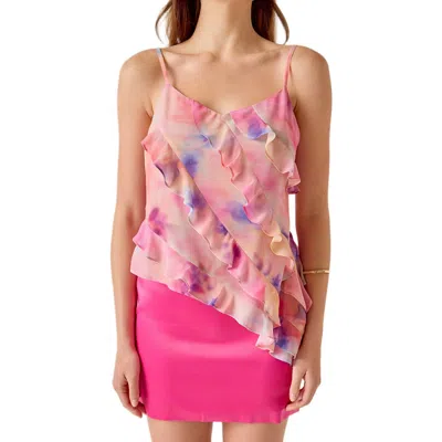 Marsy Ruffle Tie Dye Camisole In Pink