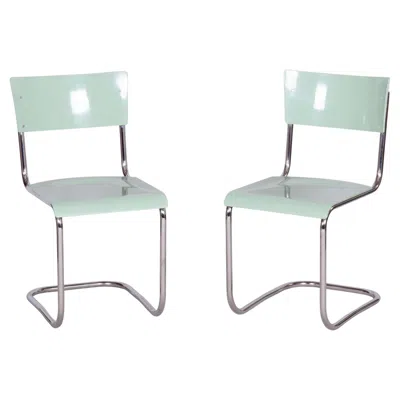 Pre-owned Mart Stam Restored Bauhaus Pair Of Chairs, M. Stam, R.slezak, Chrome-plated Steel, Czechia In Brown