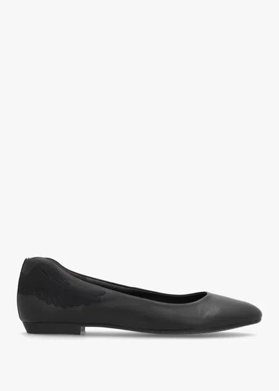 Marte Angels Wings Black Leather Ballet Pumps