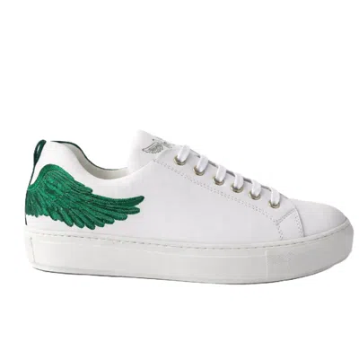 Marte Women's Green / White Angels Ease- Classic Trainer In White With Emerald Green Wing