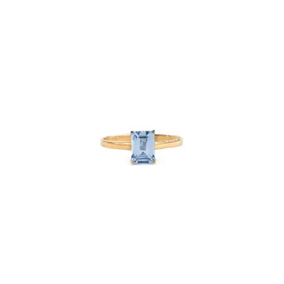 Marteliè Women's Gold Ring, Synthetic Aquamarine, Rectangular Cut