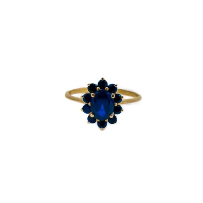 Marteliè Women's Gold Ring With Oval And Brilliant Cut Synthetic Sapphires In Gray