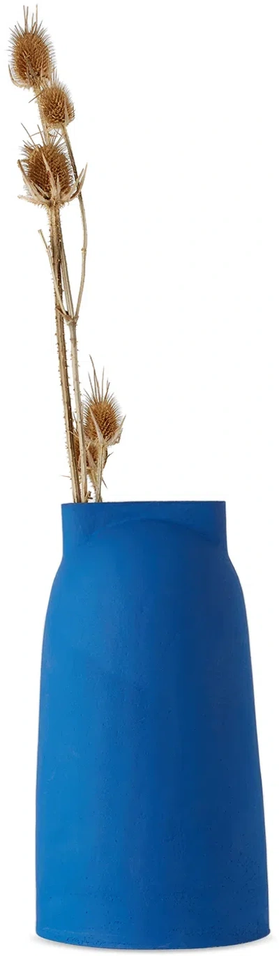 Marten Herma Anderson Blue Painted Slit Dome Vase In Blue Painted Clay