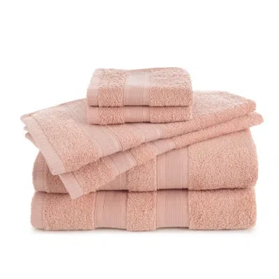 Martex Clean Essentials Solid Low Lint 6-pack Towel Set In Seashell Pink