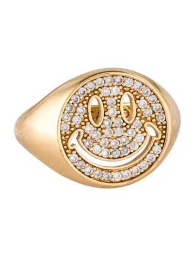 Pre-owned Martha Calvo Crystal All Smiles Pavé Signet Ring In Multicolor