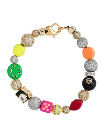 Pre-owned Martha Calvo Crystal & Enamel Beaded Bracelet, 6.5" In Multicolor