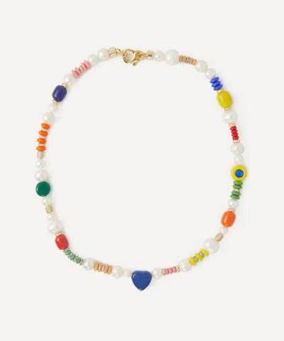 Martha Calvo Crystal Enamel Heart Necklace In Gold