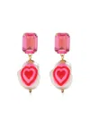Martha Calvo Heart Crystal Hand-painted Earrings In Rosa