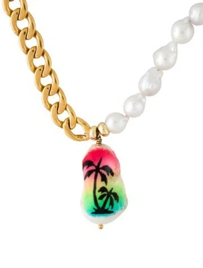 Pre-owned Martha Calvo Pearl Sunset Drive Pendant Necklace, 16.5" In Multicolor