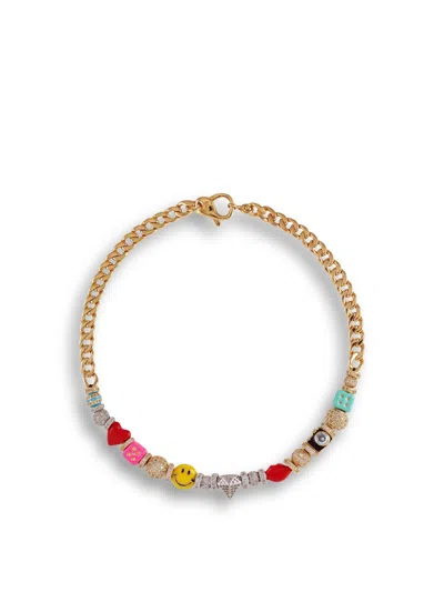 Martha Calvo Studio Necklace In 14kt Gold/enamel Charms/pave Crystal Beads
