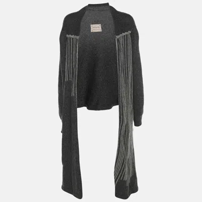 Martha Porter Grey Rib Knit Long Cardigan In Gray