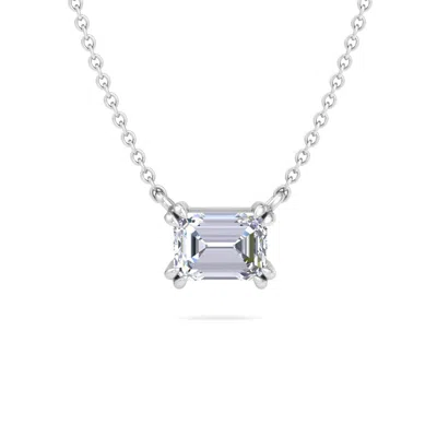 Martha Stewart 1 Carat Emerald Cut Lab Grown Diamond Solitaire Necklace In Sterling Silver In Metallic