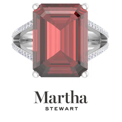 Martha Stewart 10 1/4 Carat Emerald Cut Gemstone Ring With Lab Grown Diamonds In Sterling Silver, Choose Your Gemst