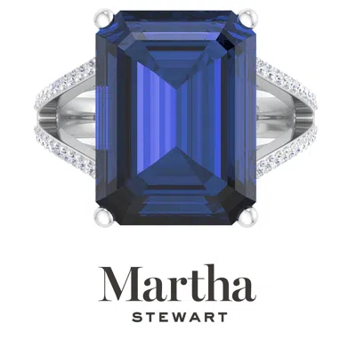 Martha Stewart 10 1/4 Carat Emerald Cut Gemstone Ring With Lab Grown Diamonds In Sterling Silver, Choose Your Gemst