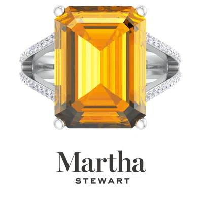 Martha Stewart 10 1/4 Carat Emerald Cut Gemstone Ring With Lab Grown Diamonds In Sterling Silver, Choose Your Gemst