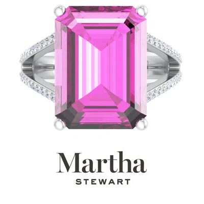 Martha Stewart 10 1/4 Carat Emerald Cut Gemstone Ring With Lab Grown Diamonds In Sterling Silver, Choose Your Gemst