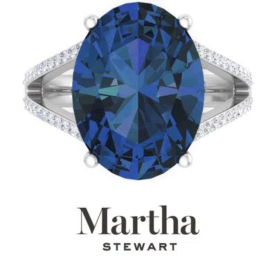 Martha Stewart 10 1/4 Carat Oval Shape Gemstone Ring With Lab Grown Diamonds In Sterling Silver, Cho In Blue