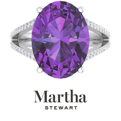 Martha Stewart 10 1/4 Carat Oval Shape Gemstone Ring With Lab Grown Diamonds In Sterling Silver, Cho In Purple