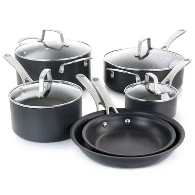 Martha Stewart 10 Piece Hard-anodized Aluminum Non Stick Cookware Set In Matte Black