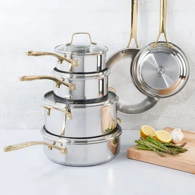 Martha Stewart 10 Pieces Stainless Steel Cookware Set In Gold