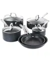 Martha Stewart 10 Piece Nonstick Hard Aluminum Cookware Set In Matte Black In Black