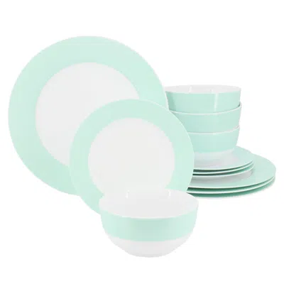 Martha Stewart 12 Piece Banded Fine Ceramic Dinnerware Set In Baby Blue