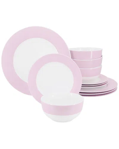 Martha Stewart 12pc Banded Fine Ceramic Dinnerware Set In Pink