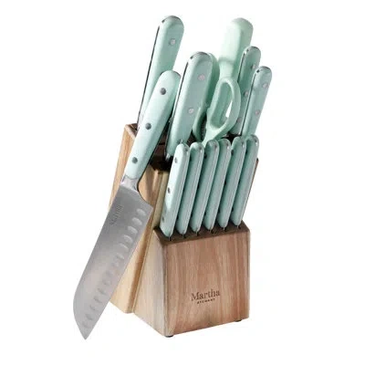 Martha Stewart 14 Piece Knife Block Set In Teal
