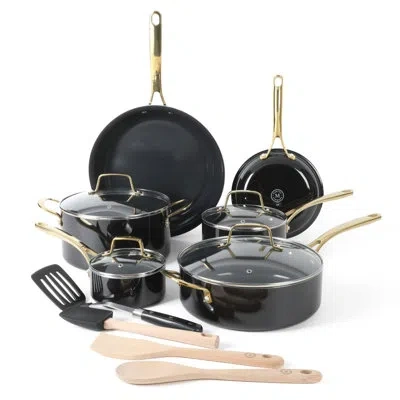 Martha Stewart 14 Piece Non-stick Cookware Combo Set In Gold;black