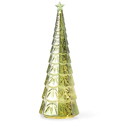 Martha Stewart 18" Green Glass Tree Lighted Christmas Tabletop Decor In Red
