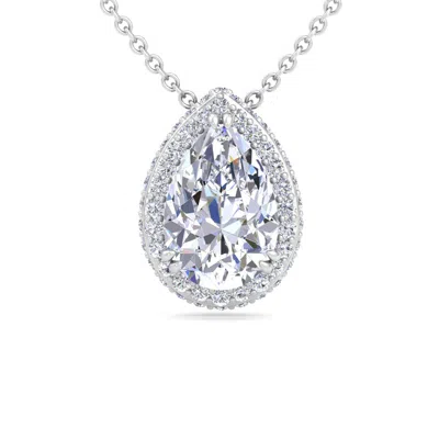 Martha Stewart 2 1/4 Carat Pear Shape Lab Grown Diamond Halo Necklace In Sterling Silver