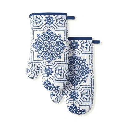 Martha Stewart 2-piece Oven Mitt Set In Blue;white