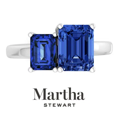 Martha Stewart 3 1/4 Carat Two Stone Gemstone Ring For Women In Sterling Silver, Gemstone Jewelry For Women In Blue