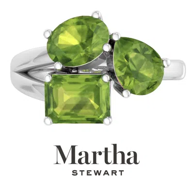 Martha Stewart 3 3/4 Carat Three Stone Gemstone Ring For Women In Sterling Silver, Gemstone Jewelry For Women In Green