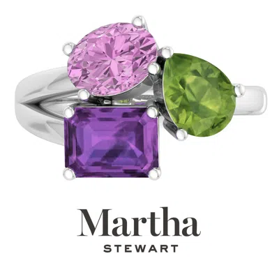 Martha Stewart 3 3/4 Carat Three Stone Gemstone Ring For Women In Sterling Silver, Gemstone Jewelry For Women In Metallic