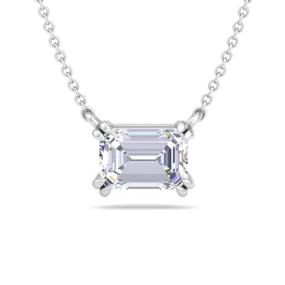 Martha Stewart 3 Carat Emerald Cut Lab Grown Diamond Solitaire Necklace In Sterling Silver In Metallic